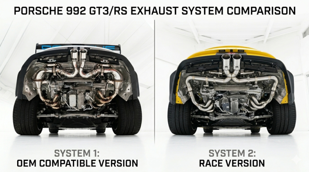 Porsche 992 GT3 and GT3 RS Standard vs Race Version Fi EXHAUST side by side comparison.