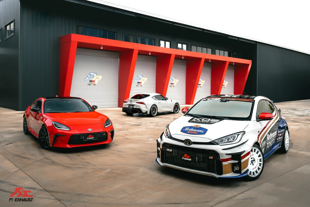 GR Yaris, GR88 and GR Supra parked in front of GR Garage Taiwan.