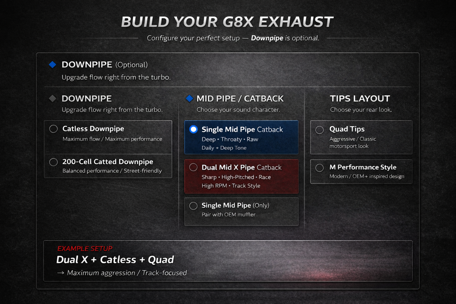 Fi EXHAUST single mid pipe vs dual x pipe sound comparison for G8X models.