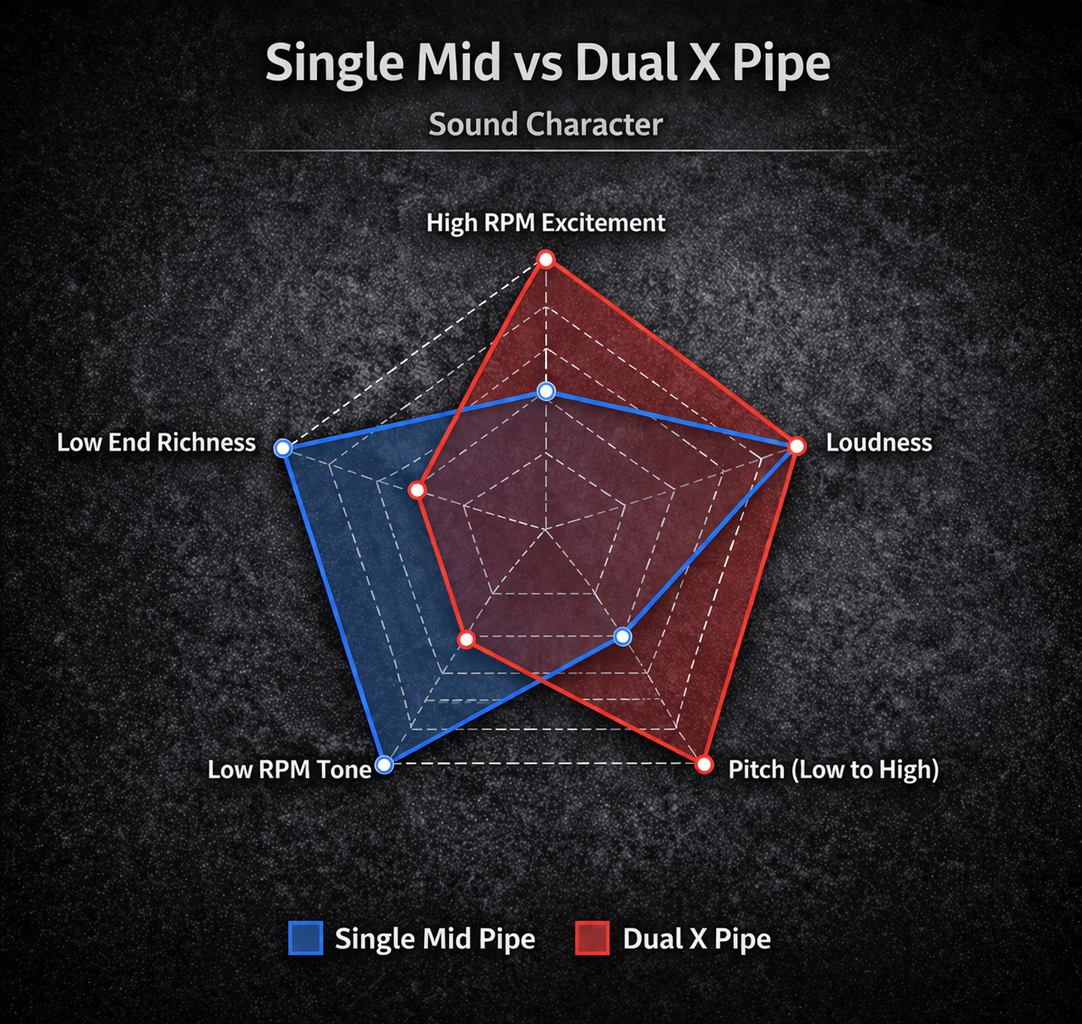 Fi EXHAUST single mid pipe vs dual x pipe comparison for G8X models